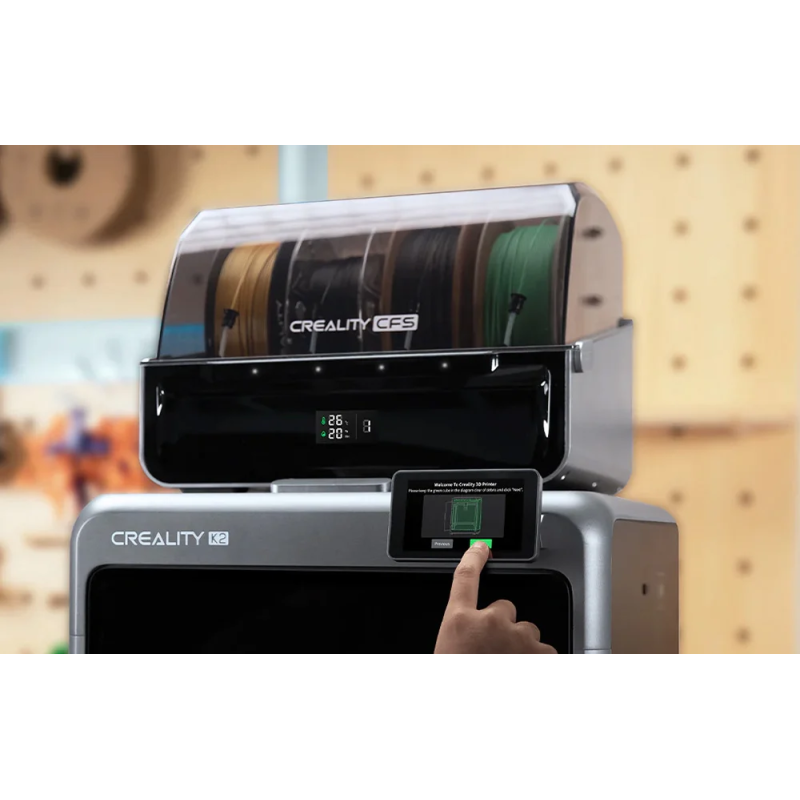 Creality K2 Combo ir ātrdarbīgs 3D printeris tas drukā  16 krāsās  ar automātisko kvēldiega vadības  CFS kvēldiegu moduļiem.