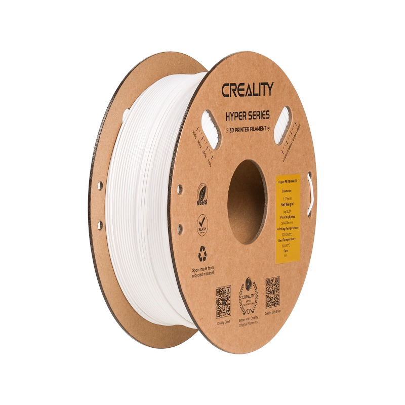 Creality Hyper PLA  balts premium augstas kušanas temperatūras  kvēldiegs ar diametru 1, 75 mm kartona spoles svars 1 kg.