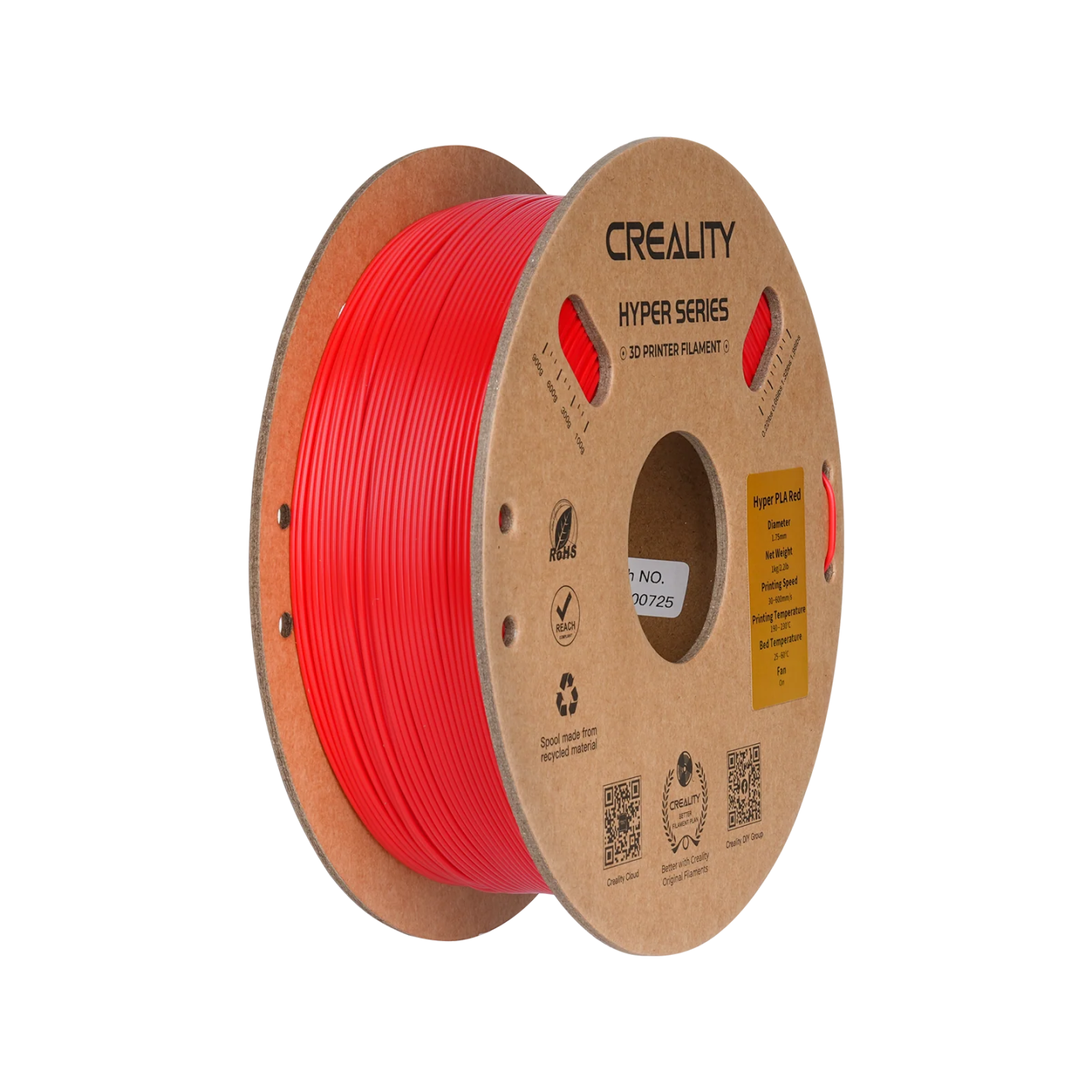 Creality Hyper PLA white Filament diameter 1.75 mm. Cardboard spool weight 1 kg. High filament strength. spool weight 1 kg