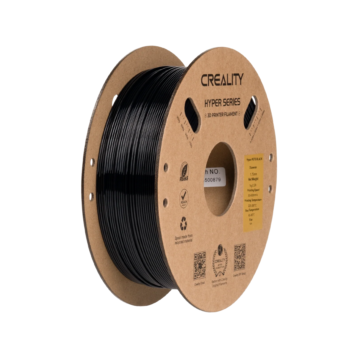 Hyper PETG  to eliminate the disadvantages of traditional PETG - slow solidification. Print speed 350 mm/s.  Spool weigh 1kg.