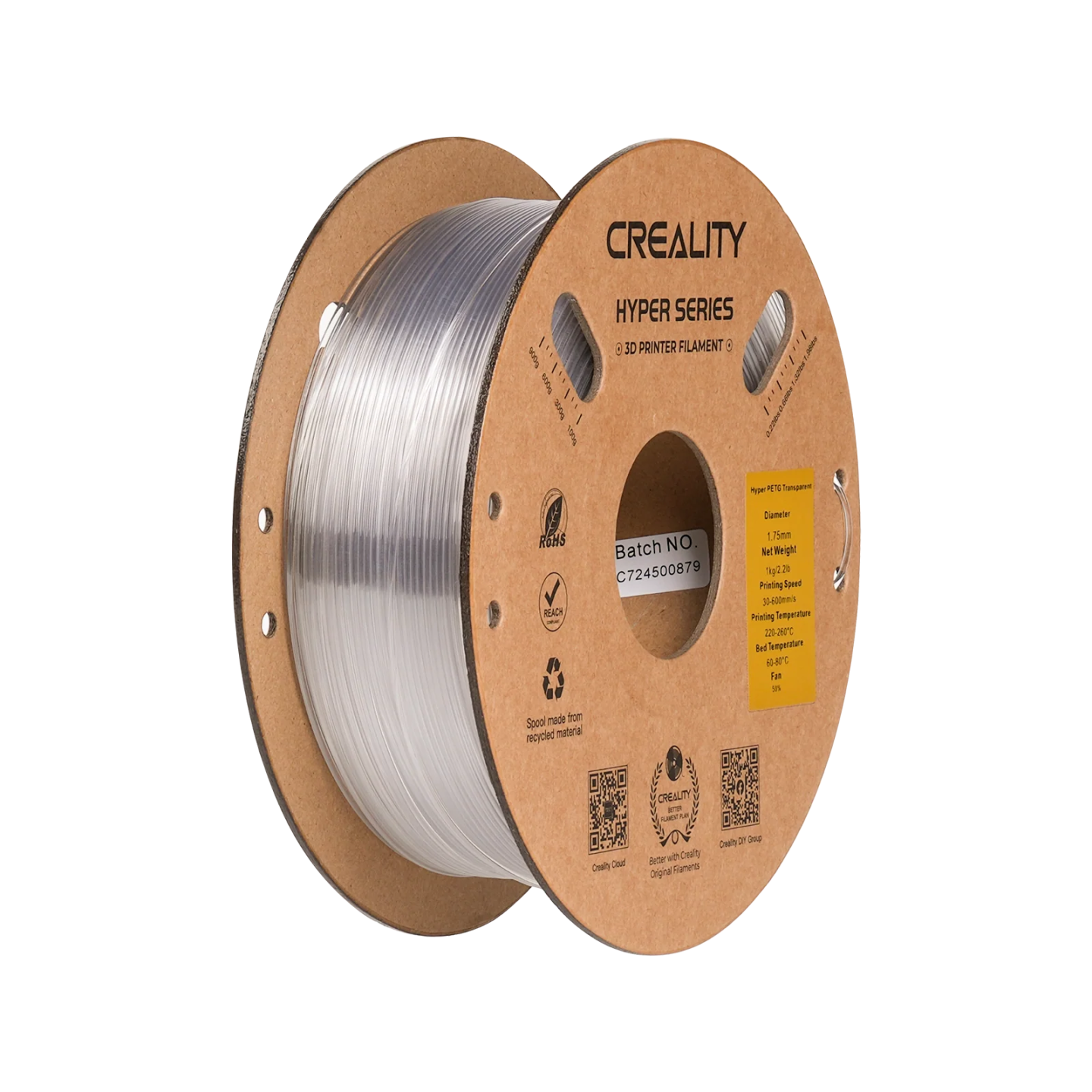 Hyper PETG  to eliminate the disadvantages of traditional PETG - slow solidification. Print speed 350 mm/s.  Spool weigh 1kg.