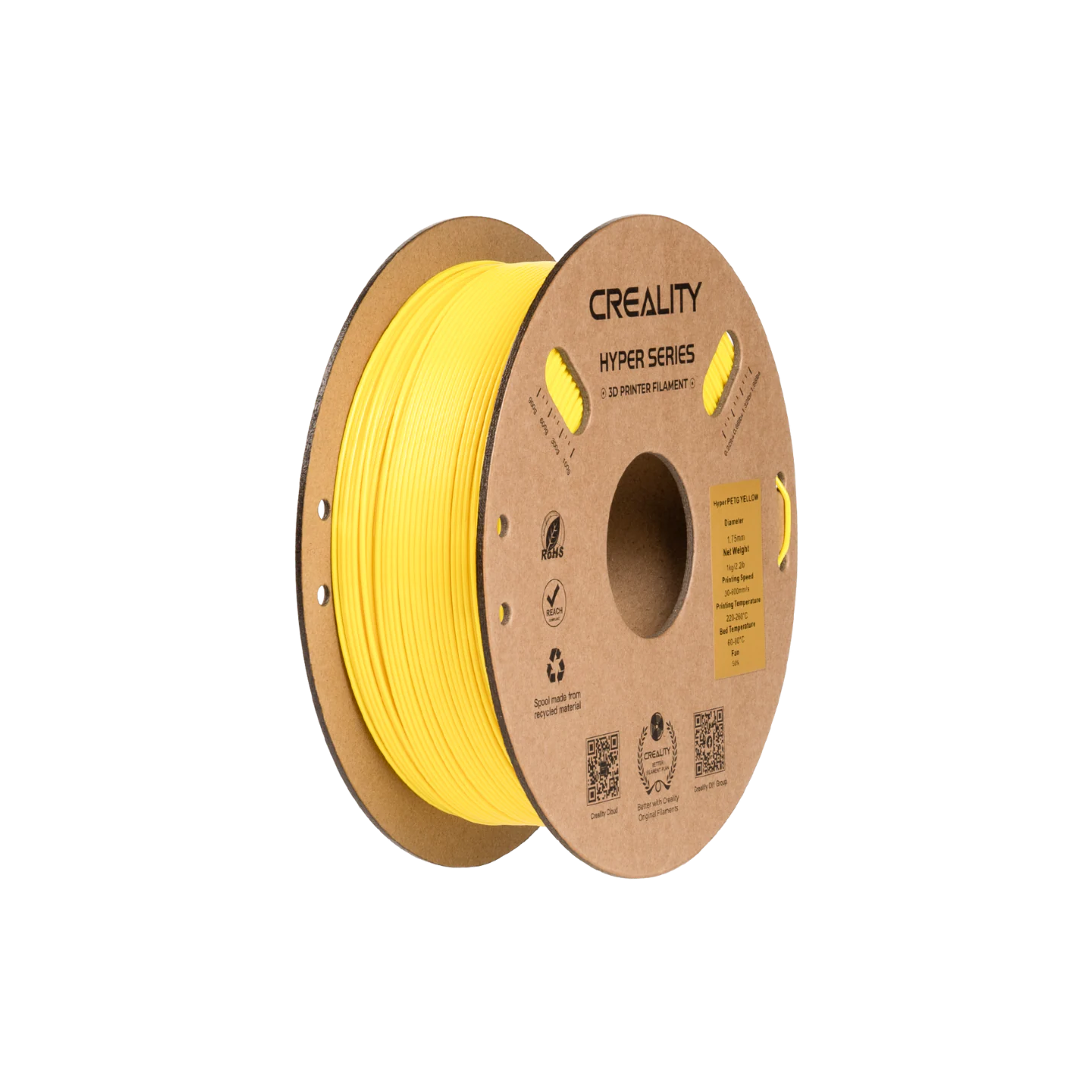 Hyper PETG  to eliminate the disadvantages of traditional PETG - slow solidification. Print speed 350 mm/s.  Spool weigh 1kg.