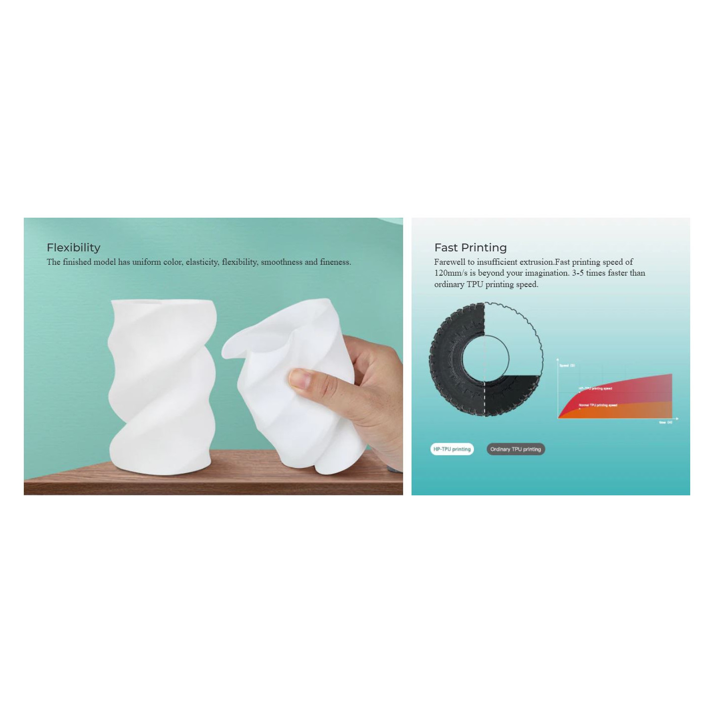 Creality HP-TPU is a flexible engineering material, optimized for high-performance extruders and capable of speeds of 200 mm/s.