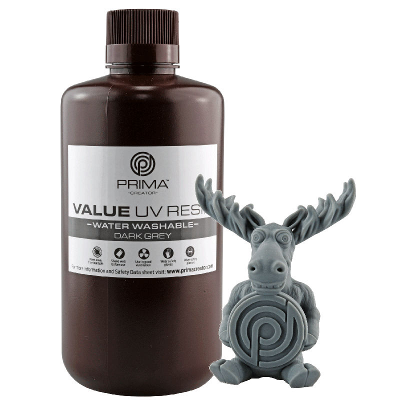 PrimaCreator Value Water Washable UV Resin - 1 kg - Dark Grey
