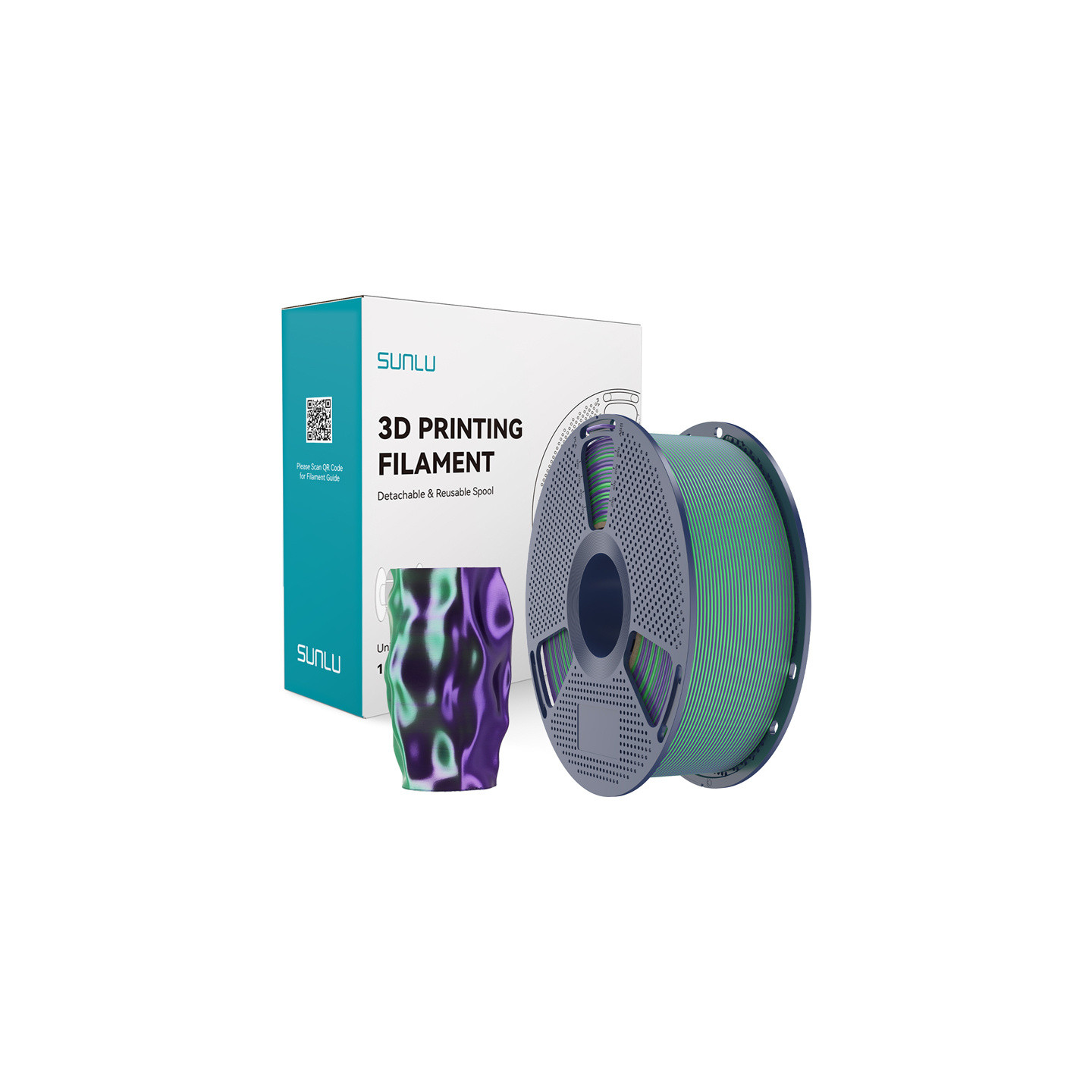 Sunlu PLA+ Silk Dual Color Filament (green and purple)