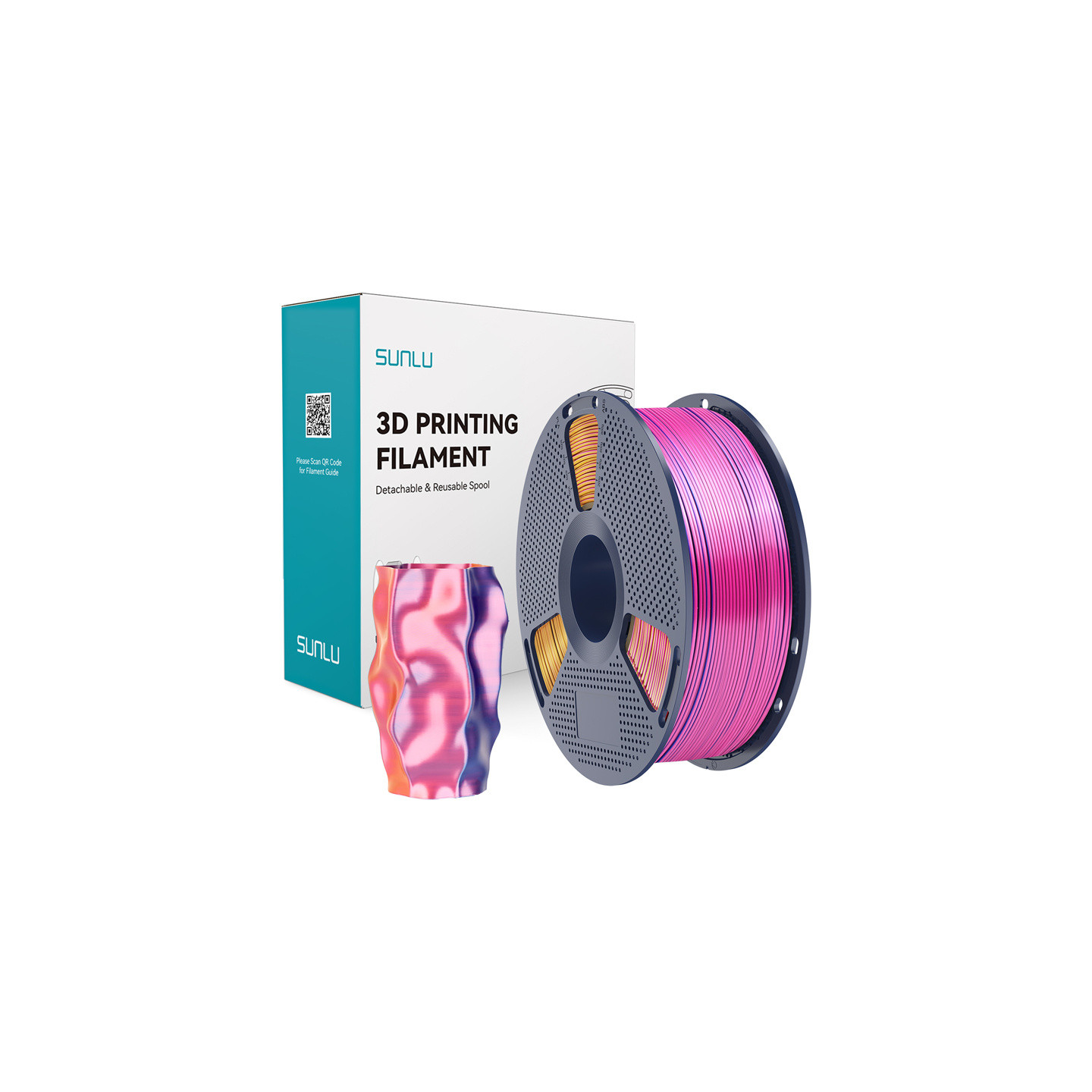 Sunlu PLA+ Silk Tri-Color Filament (red, yellow, and blue)