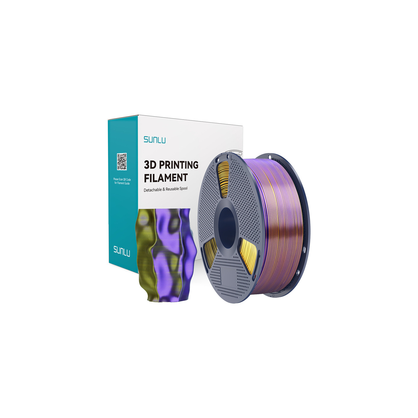 Sunlu PLA+ Silk Tri-Color Filament (Black, Gold, and Purple)