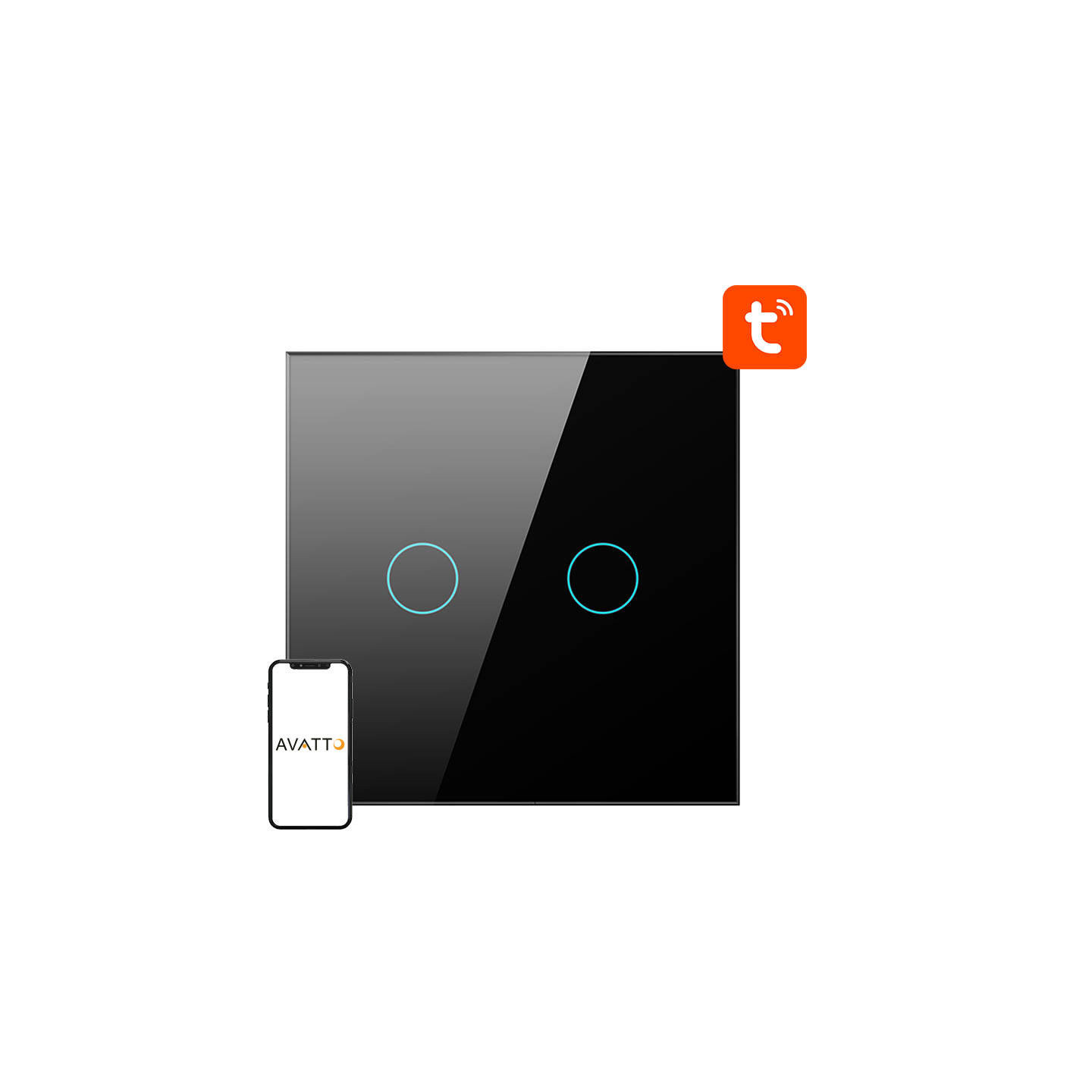 Smart Light Switch ZigBee Avatto ZTS02-EU-B2 2 Way TUYA (black)