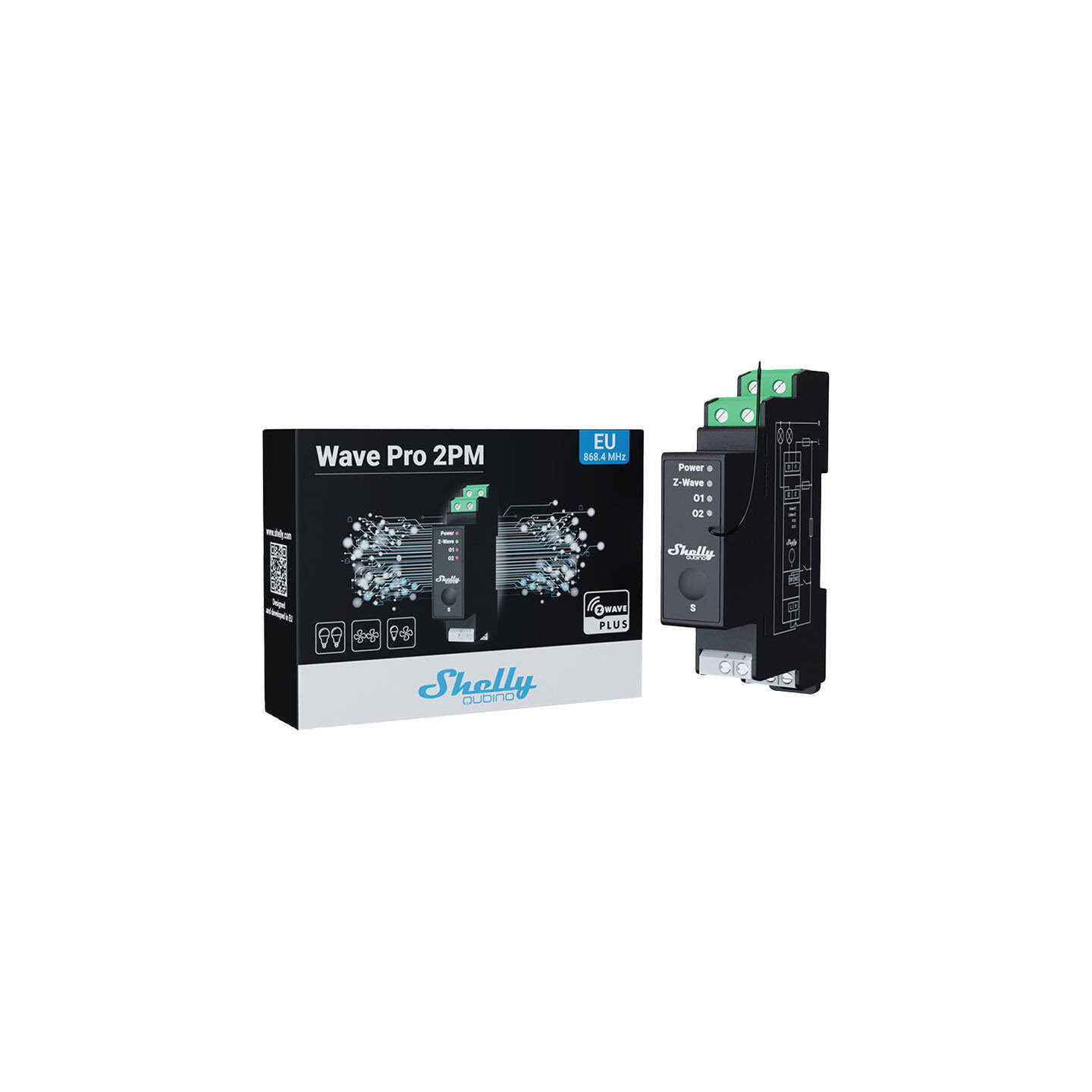 Shelly Qubino Pro 2PM DIN rail Relay, 2-channel, Z-Wave (Power measurement)