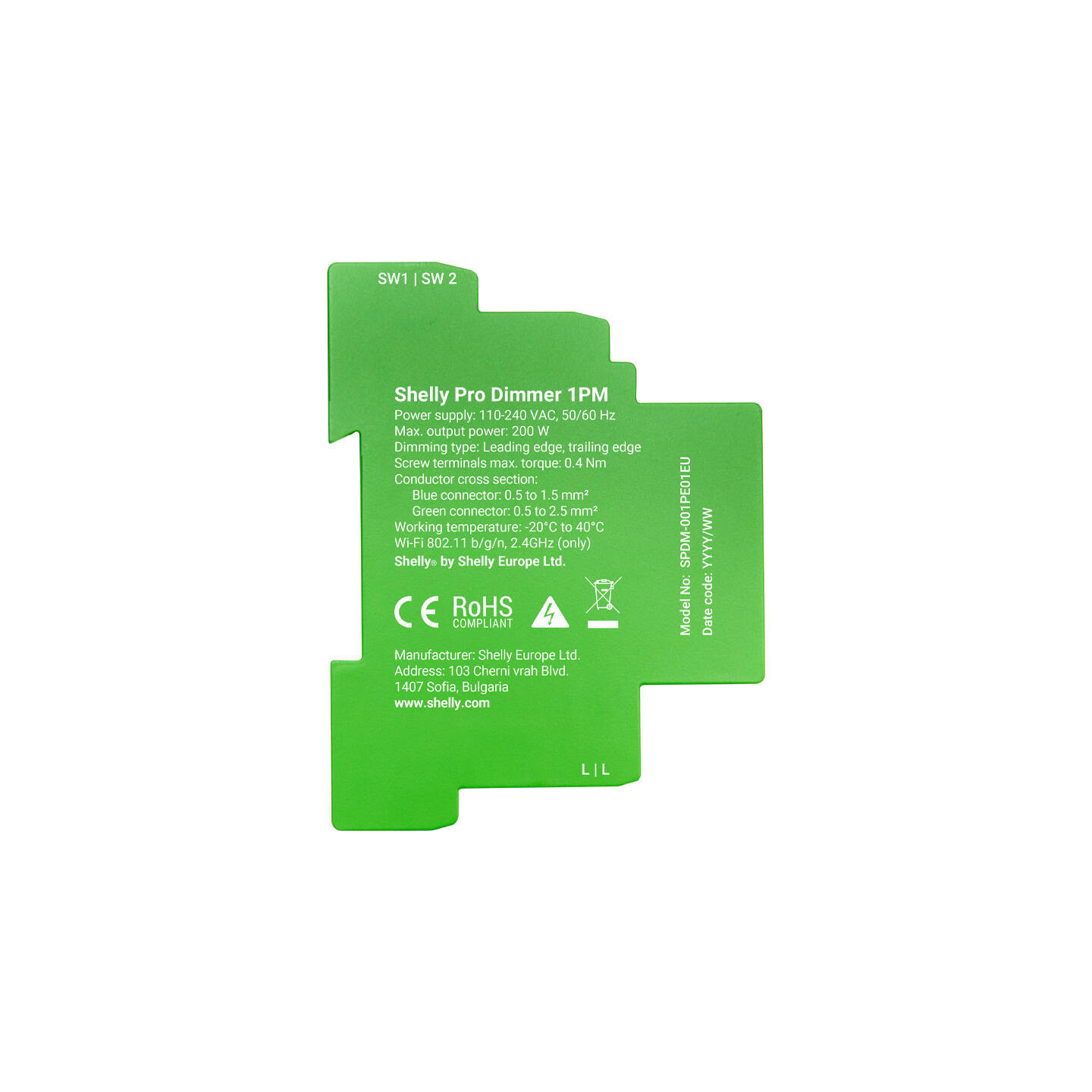 Shelly Pro Dimmer 1 DIN Rail Smart Switch, 1-channel
