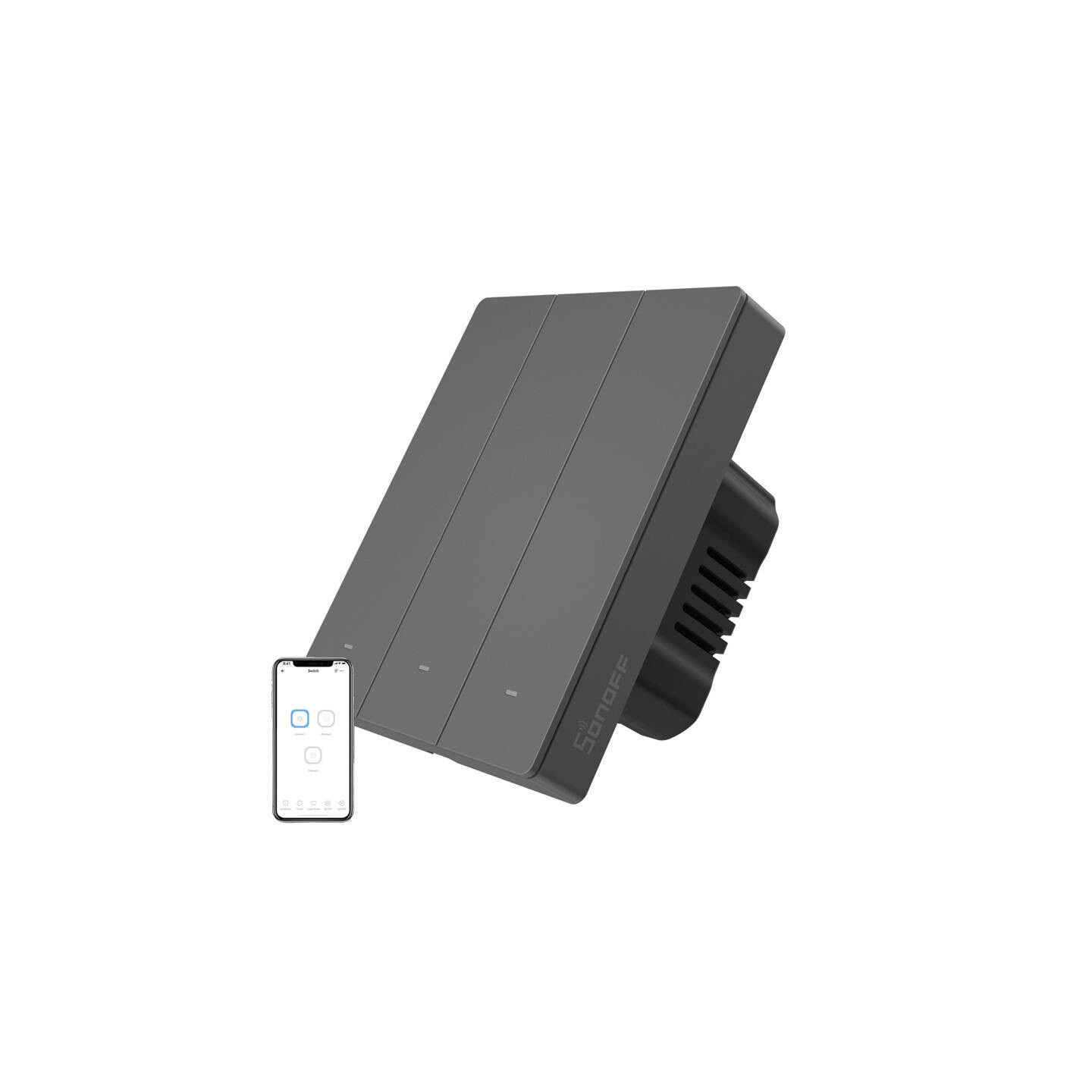 Smart WiFi wall switch SONOFF M5-3C-80 (3-channel, for frame, graphite)
