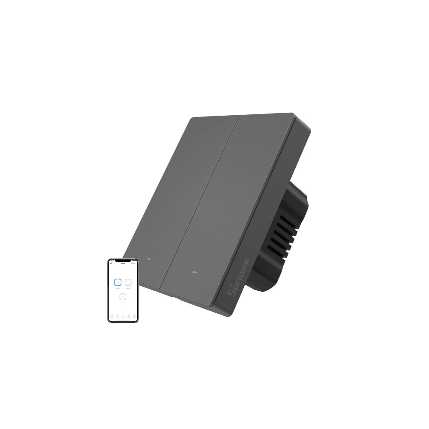 Smart WiFi wall switch SONOFF M5-2C-80 (2-channel, for frame, graphite)