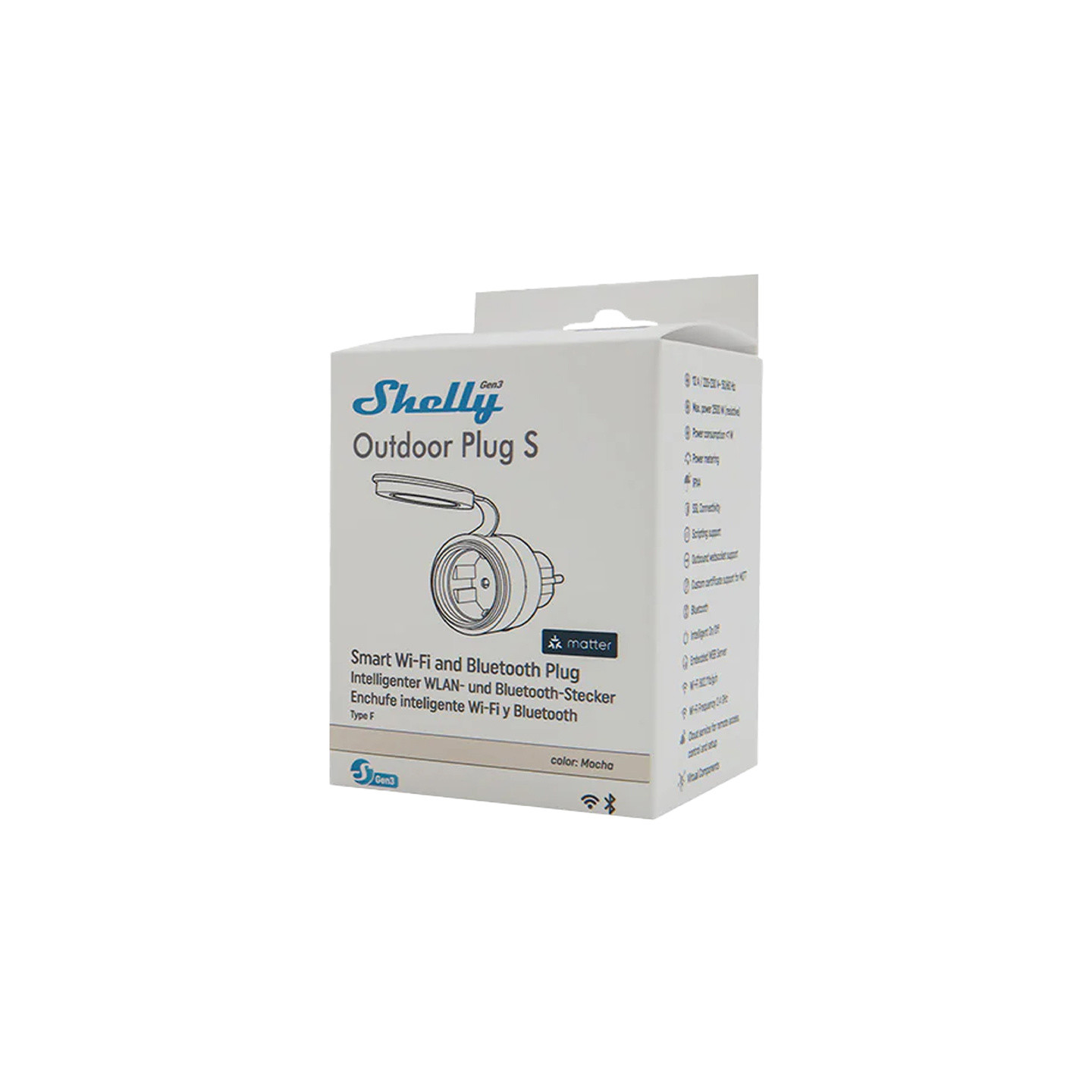 Shelly Plug S MTR Gen3 IP44 12A smart outdoor outlet