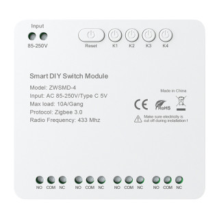 ZigBee 4-channel switch module with voltage-free DC 32V contact Avatto ZWSMMD-4-250V