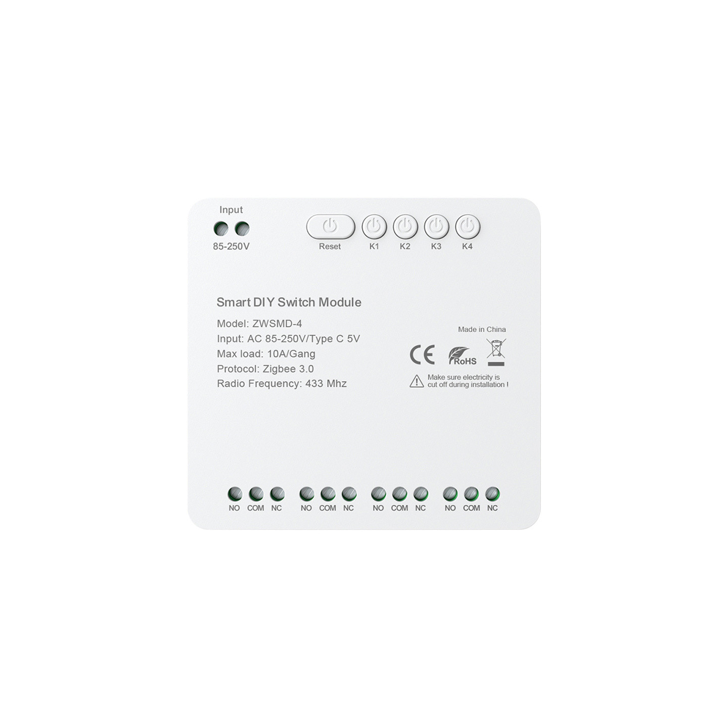 ZigBee 4-channel switch module with voltage-free DC 32V contact Avatto ZWSMMD-4-250V