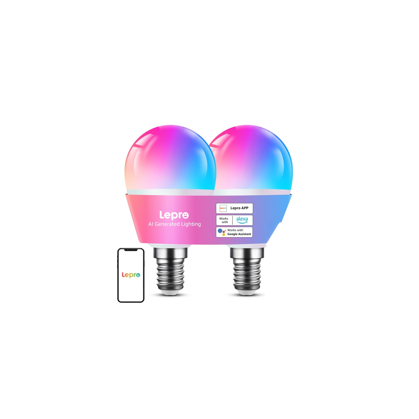 LEPRO BP1-2 E14 LED Bulb with Bluetooth and Wi-Fi, 470 lm, 2-pack