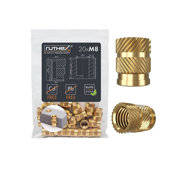 Ruthex M8 threaded insert – Rx-M8x12.7 - 20 pcs