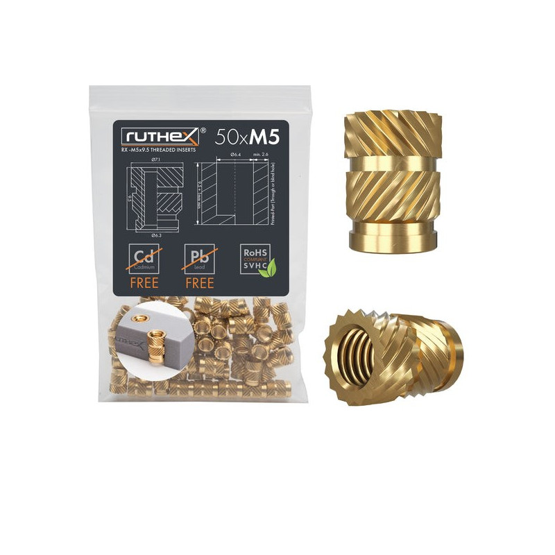 Ruthex M5 threaded insert – Rx-M5x9.5 - 50 pcs