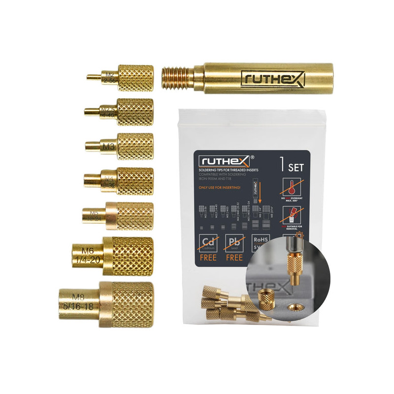 Ruthex Soldering Tips for thread inserts – M2 / M2.5 / M3 / M4 / M5 / M6 / M8