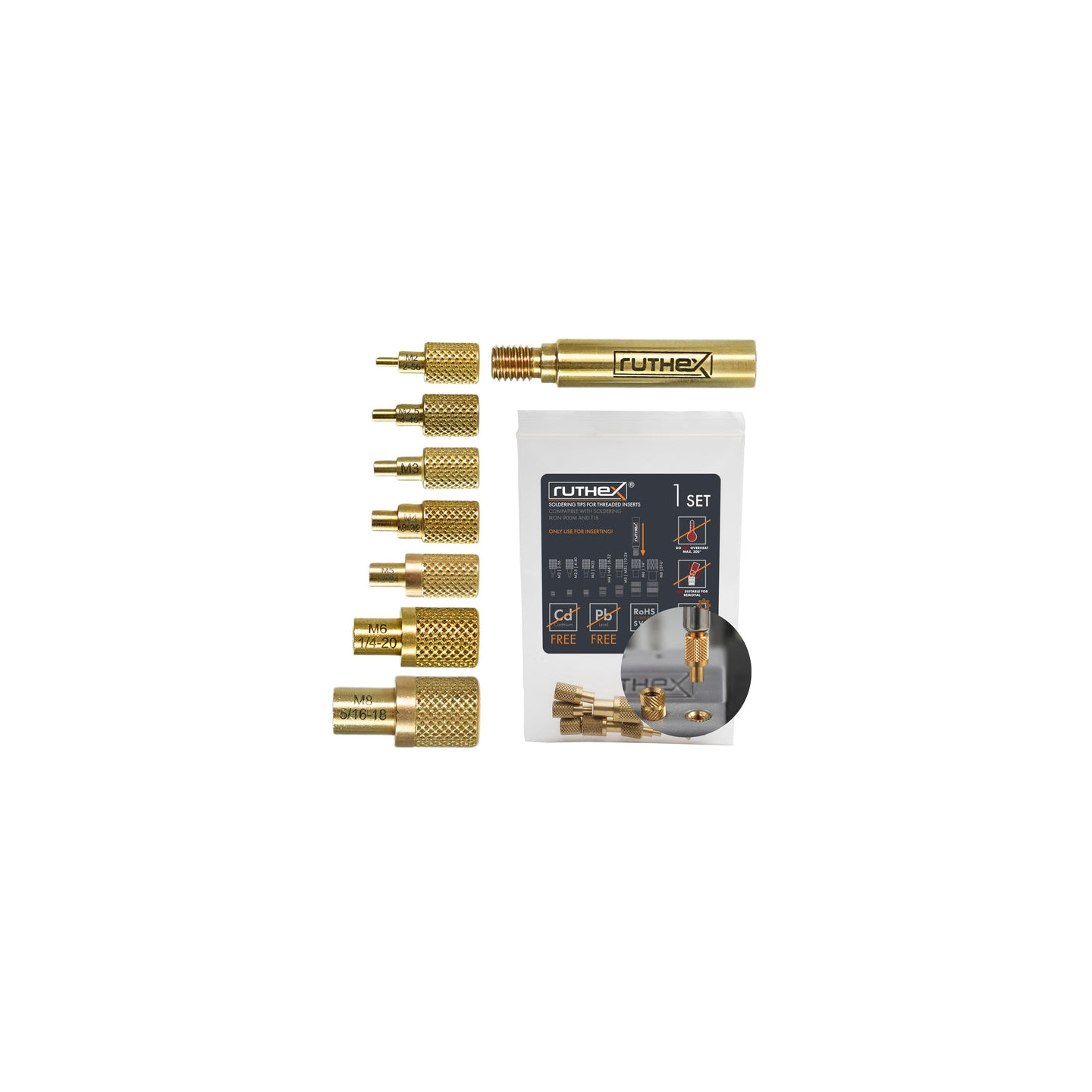 Ruthex Soldering Tips for thread inserts – M2 / M2.5 / M3 / M4 / M5 / M6 / M8