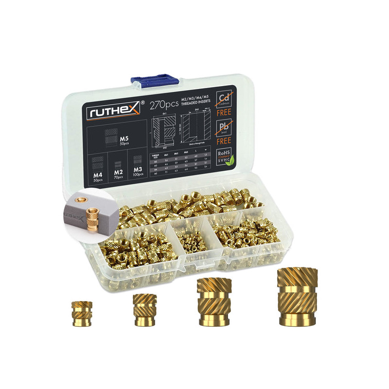 Ruthex M2 / M3 / M4 / M5 Threaded Insert Assortment Box - 270pcs