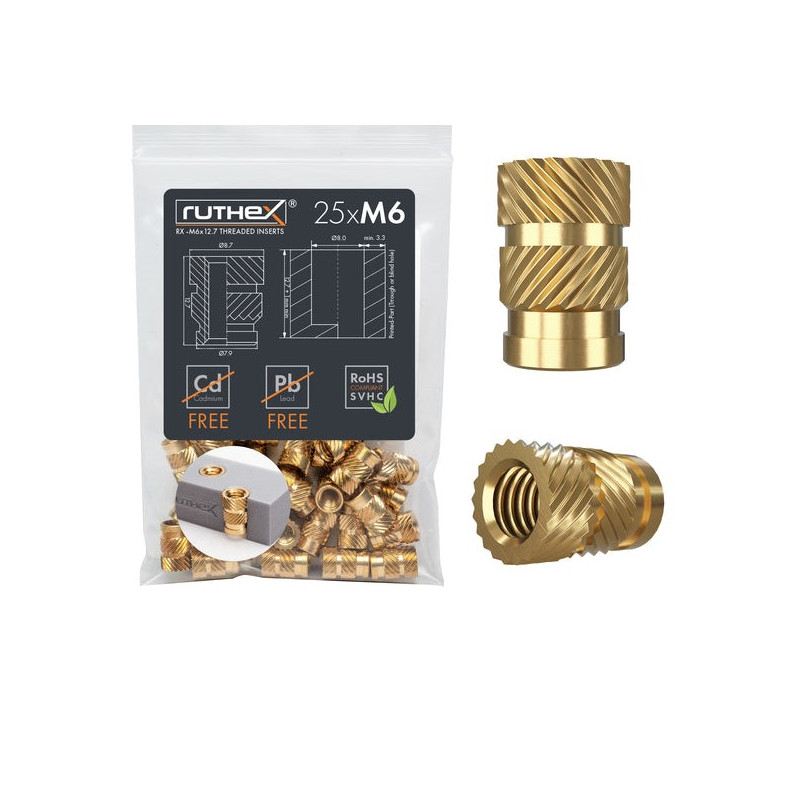 Ruthex M6 threaded insert – Rx-M6x12.7 - 25 pcs