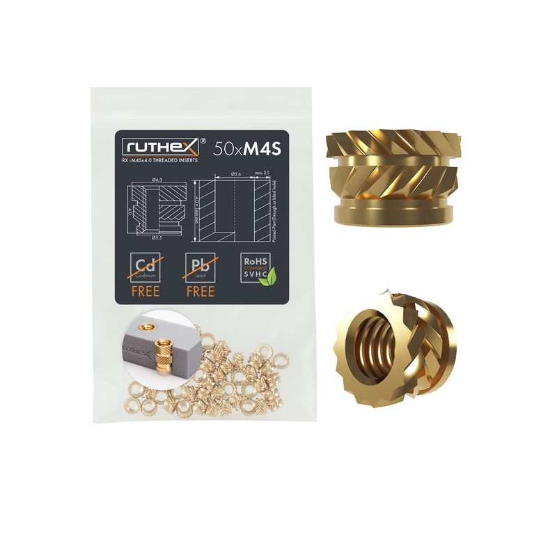 Ruthex M4 Short threaded insert – Rx-M4Sx4.0 - 50 pcs