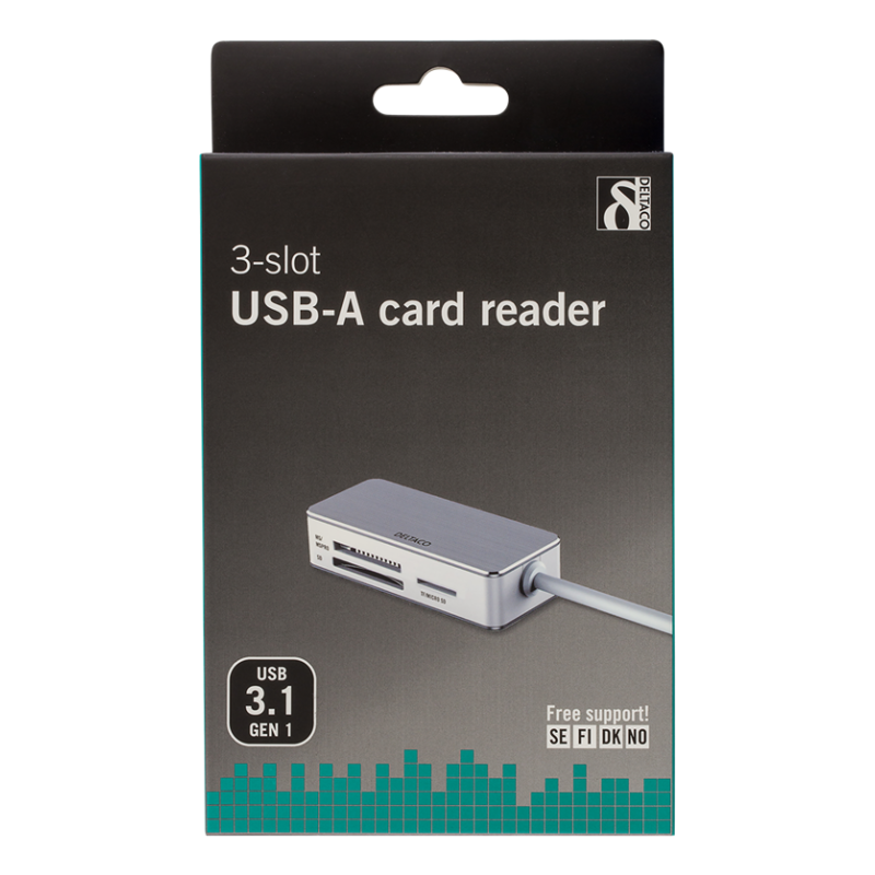 Deltaco USB 3.1 Card Reader - 3-slot
