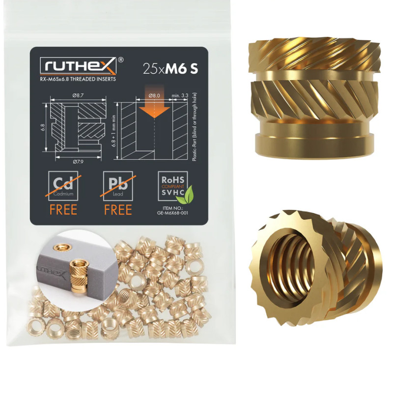 Ruthex M6 threaded insert – Rx-M6x6,8 - 25 pcs
