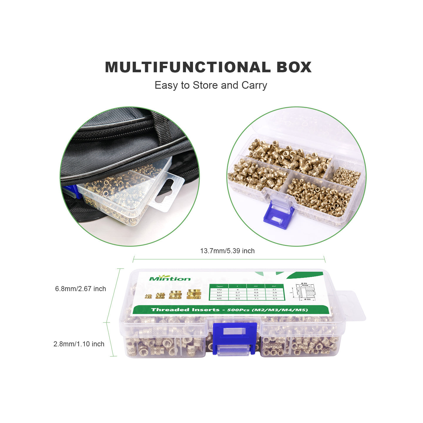 Mintion Assorted Threaded Insert Set - 500 pcs