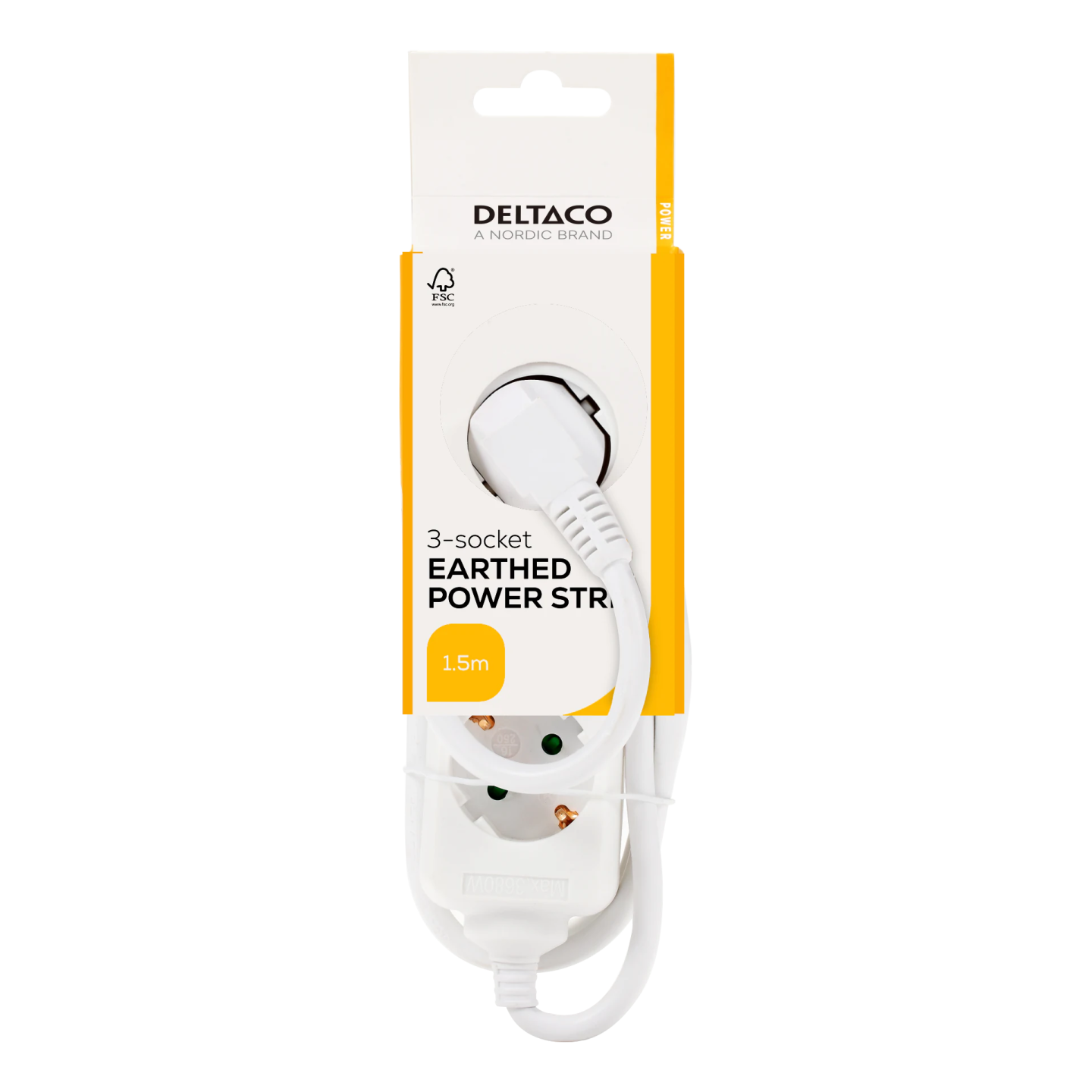 DELTACO Earthed power strip with 3 sockets, 1.5 m
