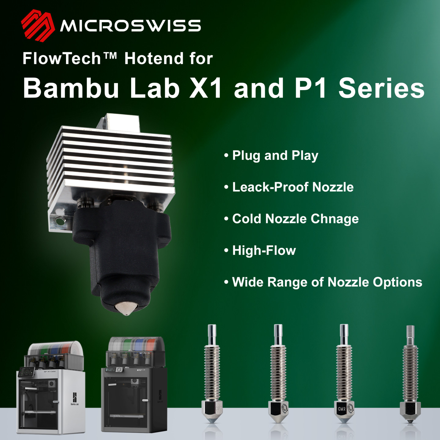 Microswiss FlowTech™ Hotend for Bambu Lab X1/X1C - CM2™ CHT - Hardened Tip - High Flow