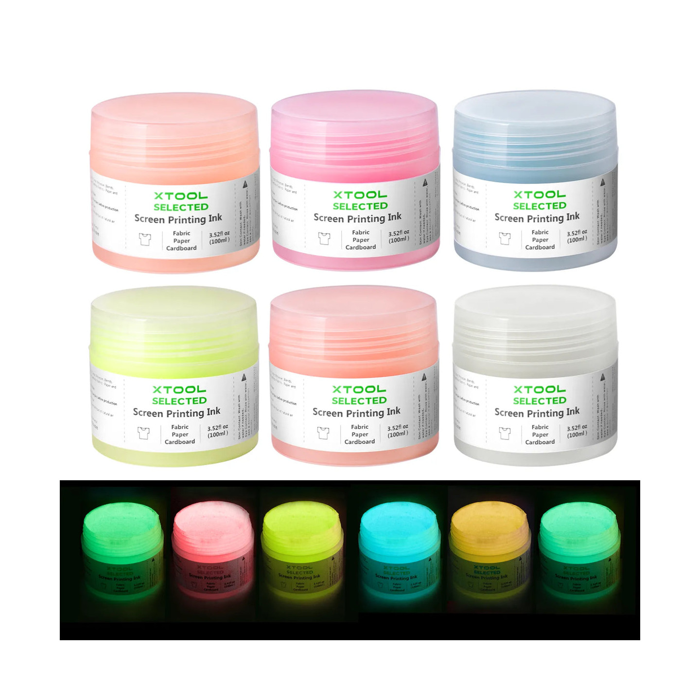 xTool Glow in The Dark Color Screen Printing Ink Set - 6 Colors