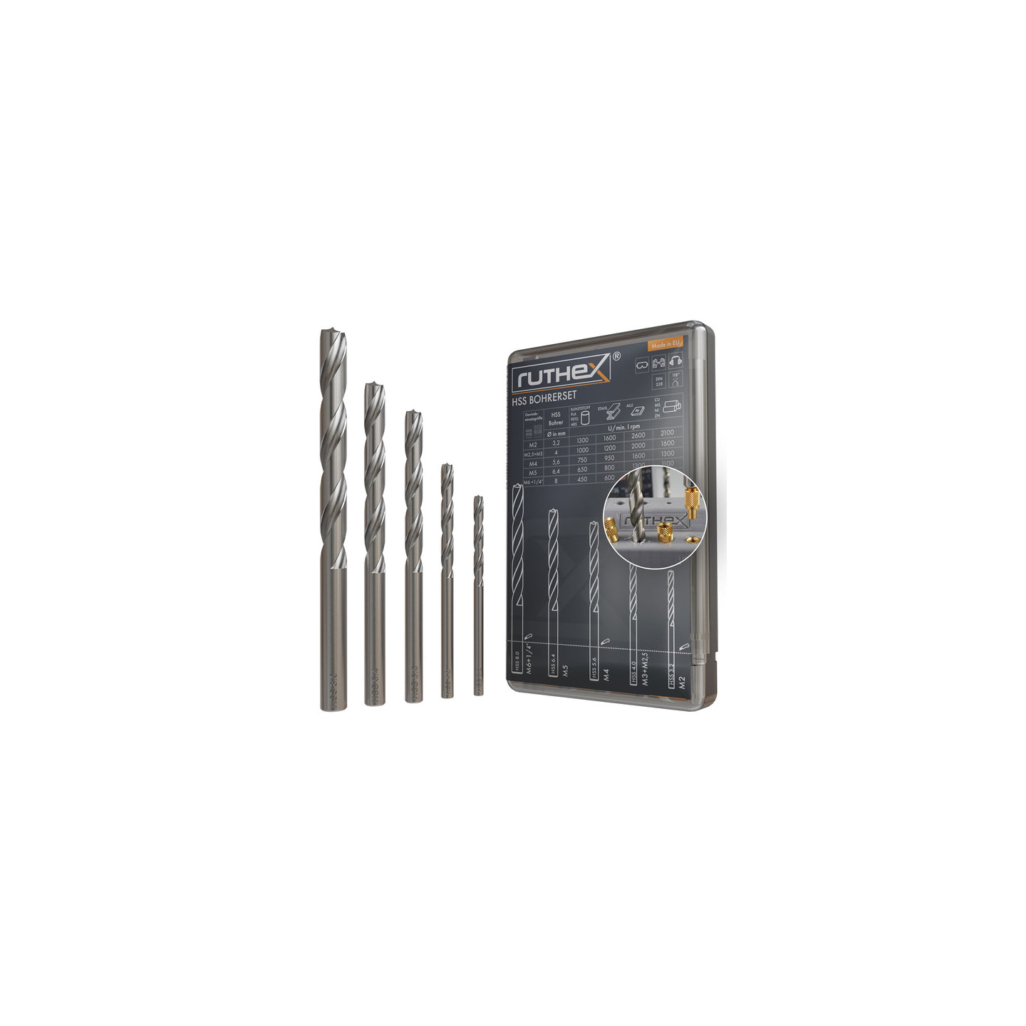 Ruthex Drill Set for thread inserts – M2, M2.5, M3, M4, M5, M6 & 1/4