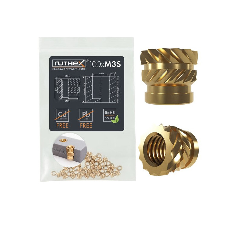 Ruthex M3 Short threaded insert – Rx-M3Sx4.0 - 100 pcs