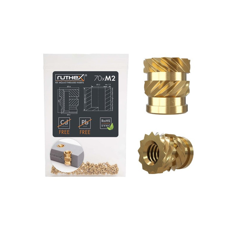 Ruthex M2 threaded insert – Rx-M2x4 - 70 pcs