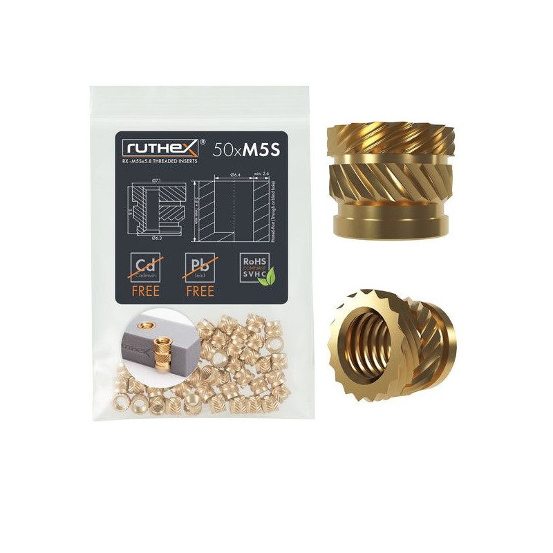 Ruthex M5 Short threaded insert – Rx-M5Sx5.8 - 50 pcs