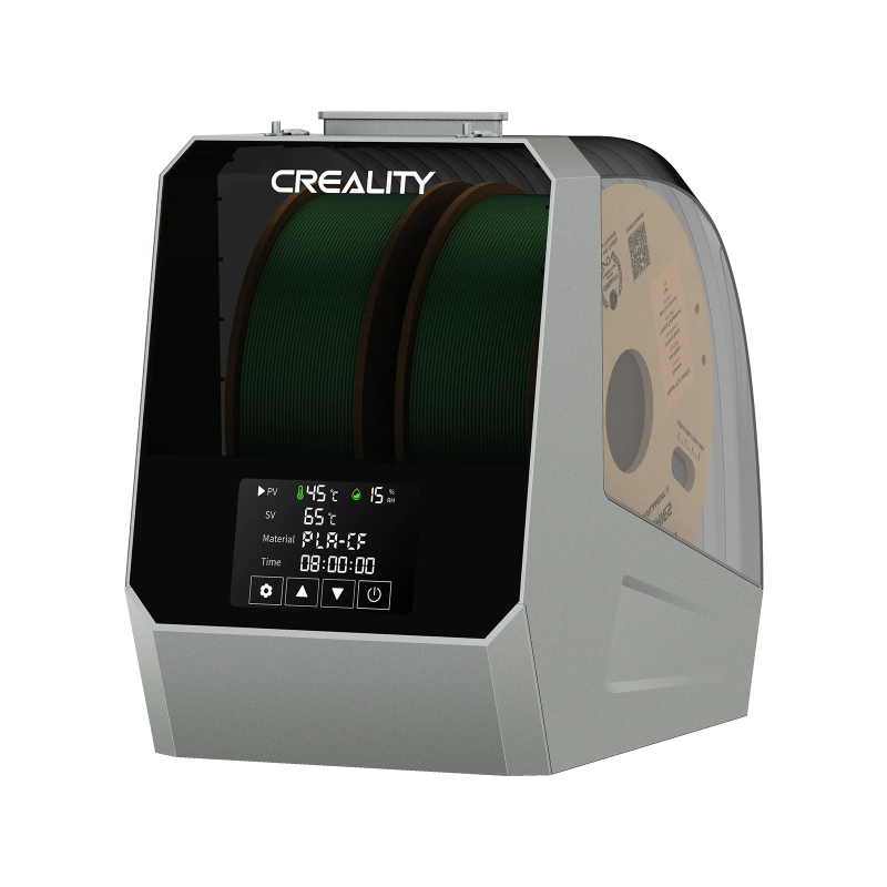 Creality Space Pi-2 Filament Dryer Plus  ir automātiskais 2 ruļļu kvēldiegu žāvētājs, kas spēj sadarboties ar 2 printeriem.