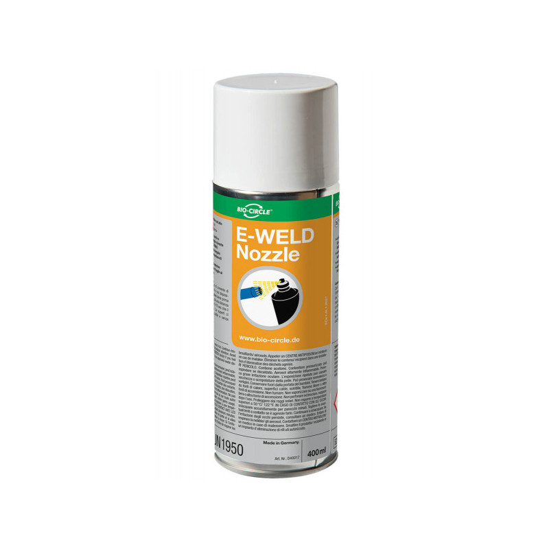 E-WELD Nozzle ir  metināšanas iekārtu  sprauslas, uzgaļa un skavu ierīces aizsardzības emulsija MIG/MAG metināšanas laikā.